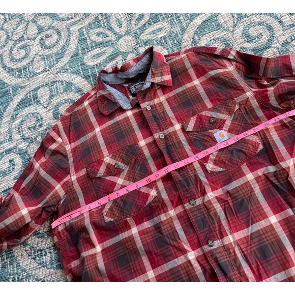 Carhartt Men's Tall Plaid Relaxed Fit Flannel Shirt Red Black - Size XL - Picture 8 of 10